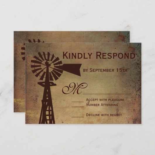 カント素朴リー風車ファーム結婚式RSVPカード 出欠カード (正面/裏面)