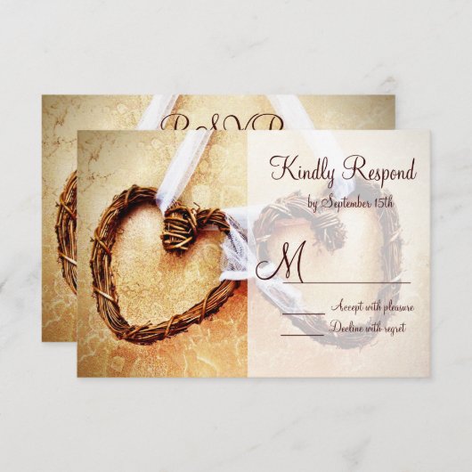 カント素朴リー・ウエスタン・ハートの結婚出欠届けカード 出欠カード (正面/裏面)