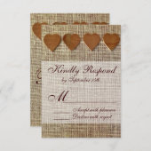 カント素朴リー・ウッドン・ハートズ・バーラップ結婚式出欠 出欠カード (正面/裏面)