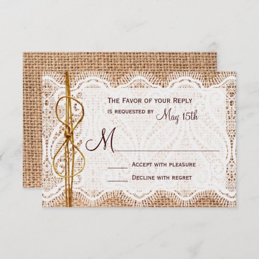 カント素朴リー・バーラップ・レース・トワインの結婚式の出欠 出欠カード (正面/裏面)