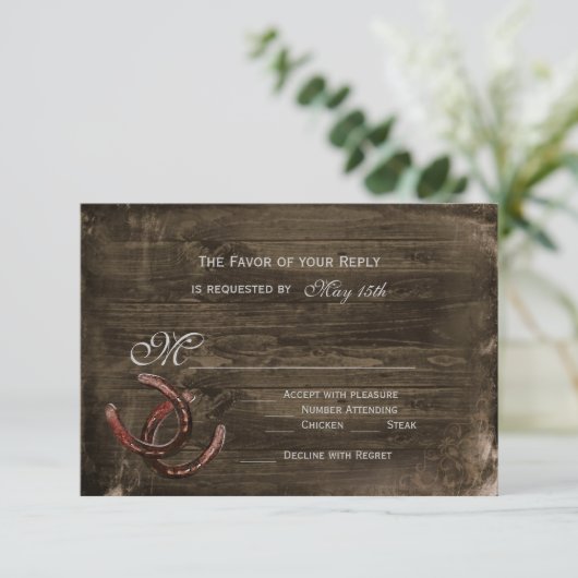 カント素朴リー・ホースショーズ・ウッド結婚の出欠届けカード 出欠カード (スタンド正面)