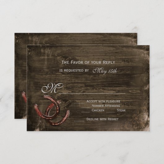 カント素朴リー・ホースショーズ・ウッド結婚の出欠届けカード 出欠カード (正面/裏面)