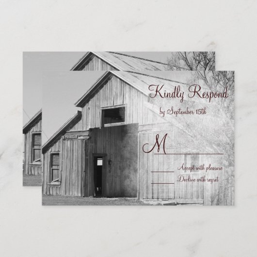 カント素朴リー・ルーラル・バーン・ウェディングの出欠確認カード 出欠カード (正面/裏面)
