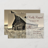 カント素朴リー・ルーラル・バーン・ウェディングの出欠確認カード 出欠カード (正面/裏面)