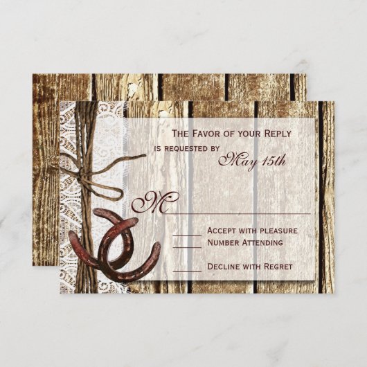 カント素朴リーHorseshoe Woodの結婚式RSVPカード 出欠カード (正面/裏面)
