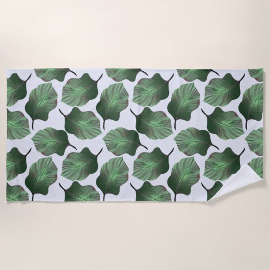 カンナトロピカナ熱帯葉グリーン ビーチタオル (正面)