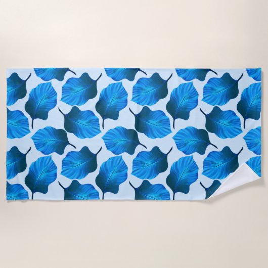 カンナトロピカナ葉ナ熱帯ブルー ビーチタオル (正面)