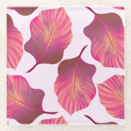 カンナトロピカ葉ナのピンク ガラスコースター