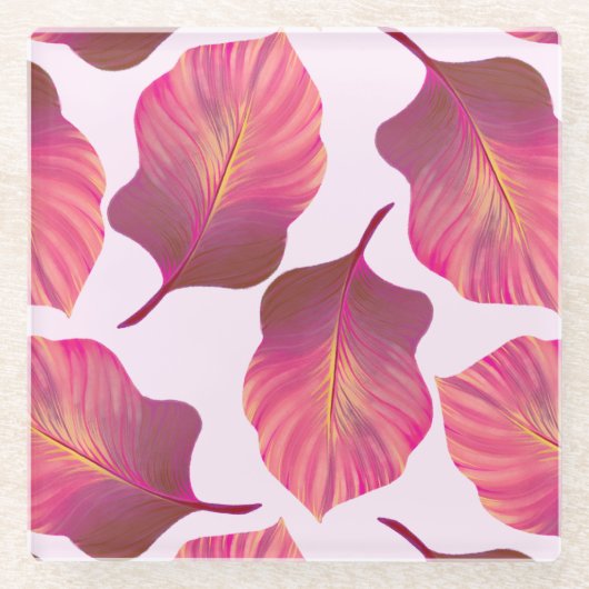 カンナトロピカ葉ナのピンク ガラスコースター (正面)