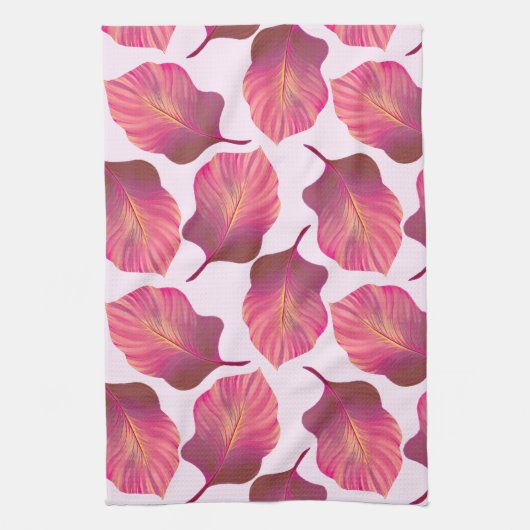 カンナトロピカ葉ナのピンク キッチンタオル (縦)