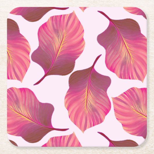 カンナトロピカ葉ナのピンク スクエアペーパーコースター (正面)