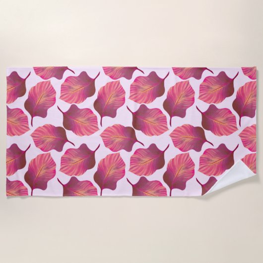 カンナトロピカ葉ナのピンク ビーチタオル (正面)