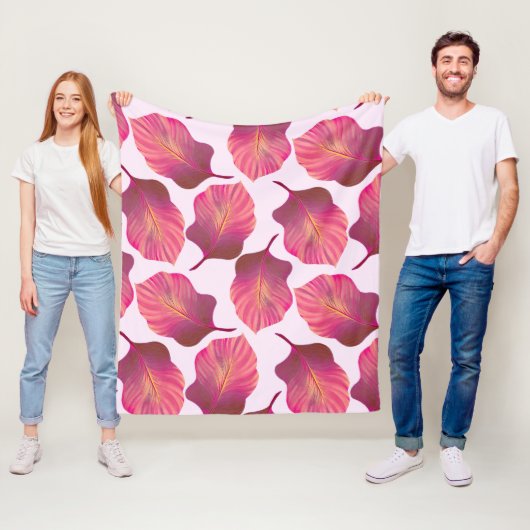 カンナトロピカ葉ナのピンク フリースブランケット (インサイチュ)