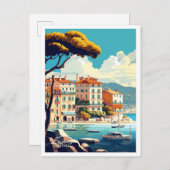 カンヌフランスアートヴィンテージトラベルイラストレーション ポストカード (正面/裏面)