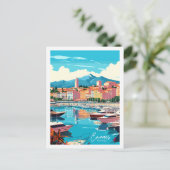 カンヌフランスヴィンテージ旅行イラストレーション ポストカード (スタンド正面)