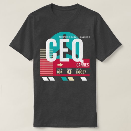 カンヌフランスCEQ空港コードバゲージラベル Tシャツ (デザイン正面)