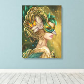 カンバスファンタジーウーマンバードポートレート キャンバスプリント (インサイチュ (ウッドフロア))