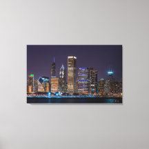 カンバス – Chicago Skyline Illinois with Night Sky