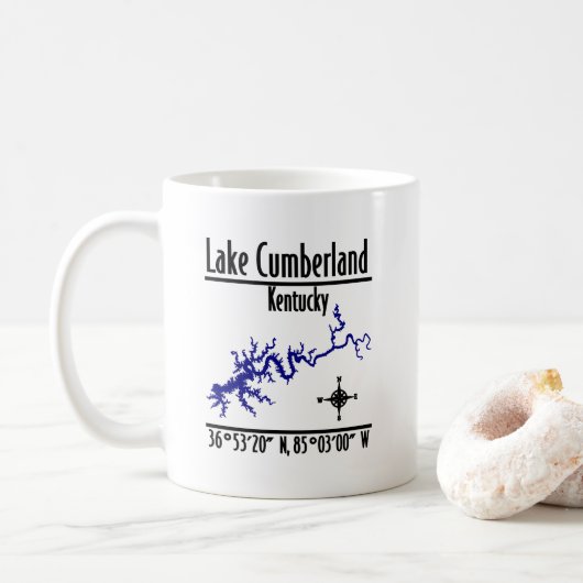 カンバーランド湖ケンタッキー州湖岸地図座標 コーヒーマグカップ (ドーナツ)