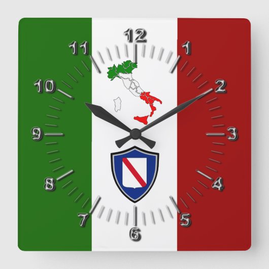 カンパニア国旗（イタリア） スクエア壁時計 (正面)