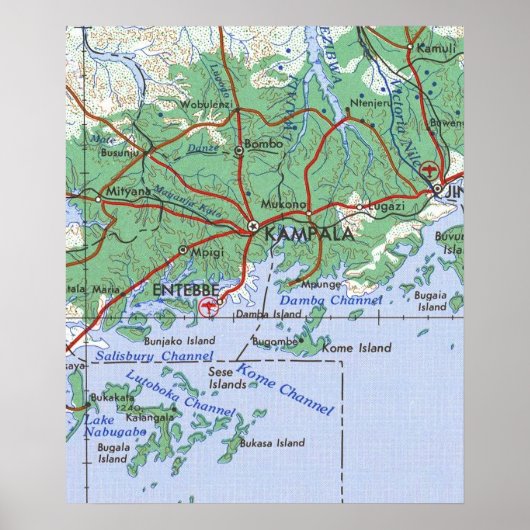カンパラウガンダヴィンテージの地図 ポスター (正面)