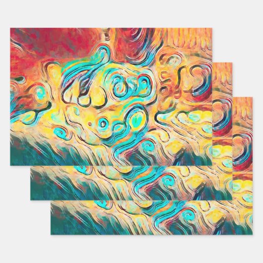 カンパーレトロヒッピーカラフルイエローレッド抽象芸術 ラッピングペーパーシート (セット)