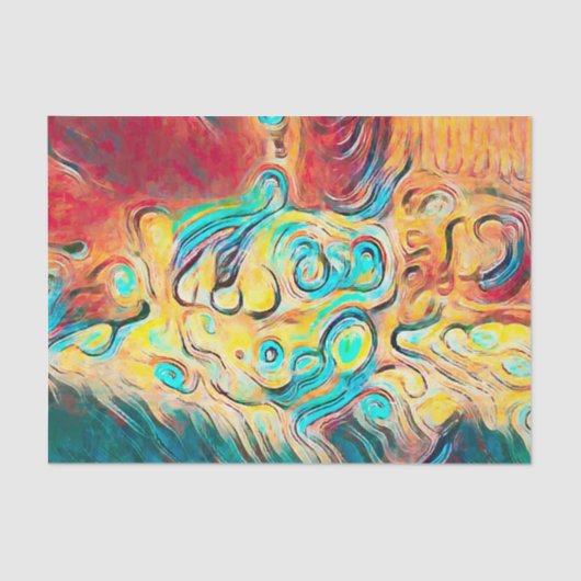 カンパーレトロヒッピーカラフルイエローレッド抽象芸術 薄葉紙 (正面)