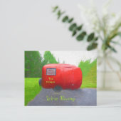 カンパーレトロホリデーレッドグリーンヴィンテージムービング ポストカード (スタンド正面)