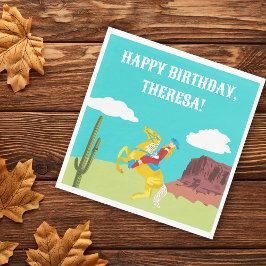 カンピーウェスタン女性のカーボーイオンホースカスタム誕生日 スタンダードランチョンナプキン