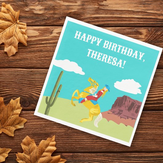 カンピーウェスタン女性のカーボーイオンホースカスタム誕生日 スタンダードランチョンナプキン