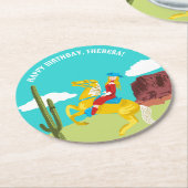 カンピーウェスタン女性のカーボーイオンホースカスタム誕生日 ラウンドペーパーコースター (アングル)