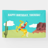 カンピーウェスタン女性のカーボーイオンホースカスタム誕生日 横断幕 (横)