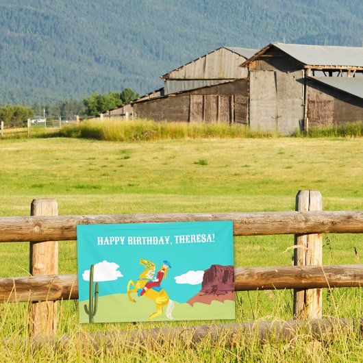 カンピーウェスタン女性のカーボーイオンホースカスタム誕生日 横断幕