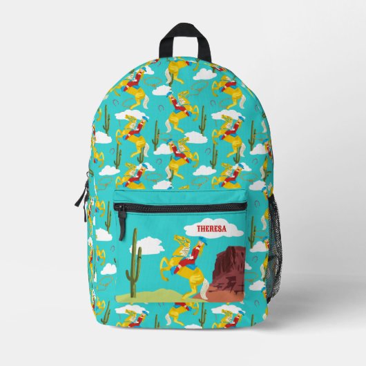 カンピーウェスタン女性のカーボーイオンホースパーソナライズされた プリントバックパック (正面)