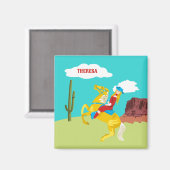 カンピーウェスタン女性のカーボーイオンホースパーソナライズされた マグネット (正面/裏面)