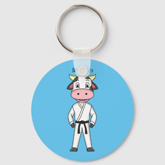 カンフーのスーツを描いた可愛い牛 キーホルダー (正面)