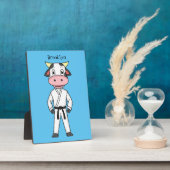 カンフーのスーツを描いた可愛い牛 フォトプラーク (側面)
