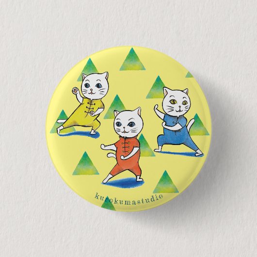 カンフーの猫丸ボタン、小1/4インチボタン 缶バッジ (正面)