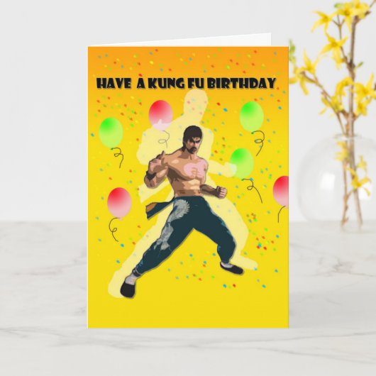 カンフーの誕生日 カード (黄色い花)