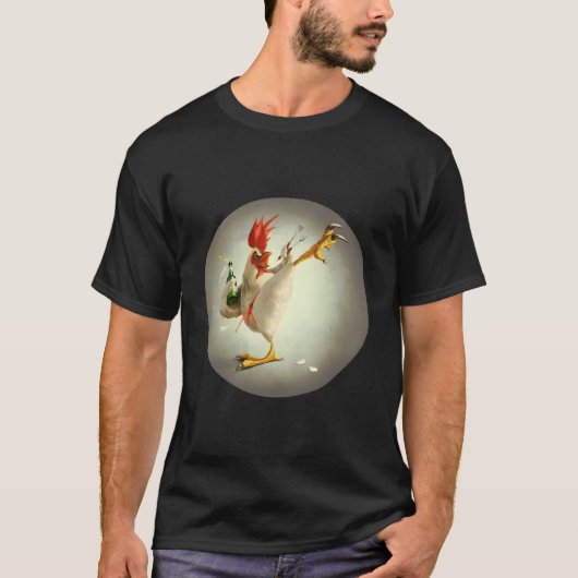 カンフー鶏の戦い鶏飲みおもしろいCh Tシャツ (正面)
