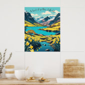 カンブリアの丘と山、湖、黄金の水仙 ポスター (キッチン)