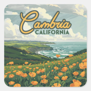 カンブリア・カリフォルニアポピー花パシフィック・コースト スクエアシール
