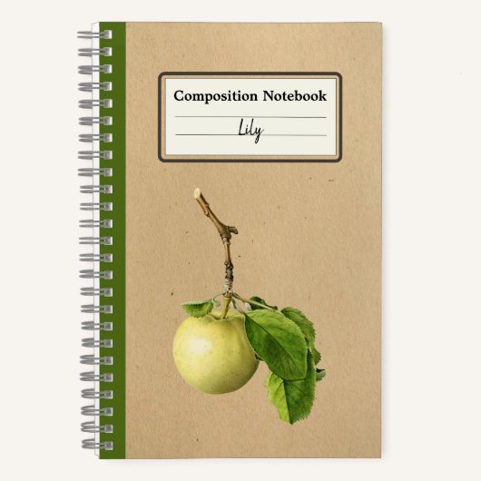 カンプ付き黄色離れのパーソナライズされたリンゴ ノートブック (正面)