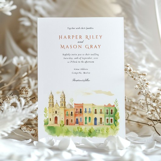 カンペ鮮やかチェメキシコ水の色結婚の 招待状