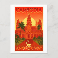 カンボジアのアンコールワットのヴィンテージ旅行ポスター