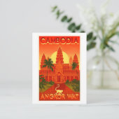 カンボジアのアンコールワットのヴィンテージ旅行ポスター ポストカード (スタンド正面)