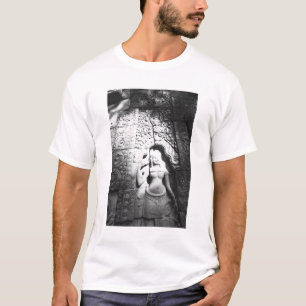 カンボジアのアンコール遺跡、バイヨン寺院の石像彫刻アプサラス Tシャツ