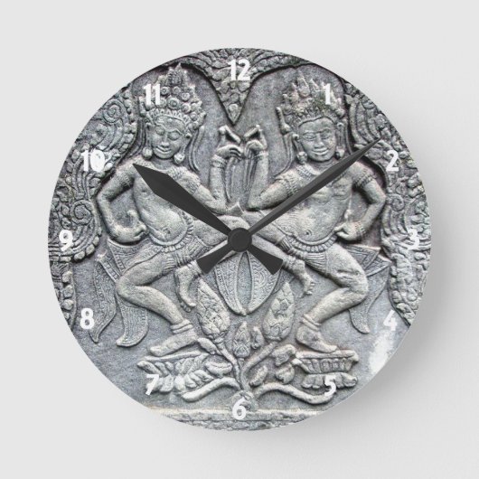 カンボジアのダンサーの石彫り時計 ラウンド壁時計 (正面)