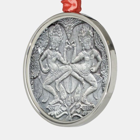 カンボジアのダンサーの石造りに切り分けること メタルオーナメント (左)