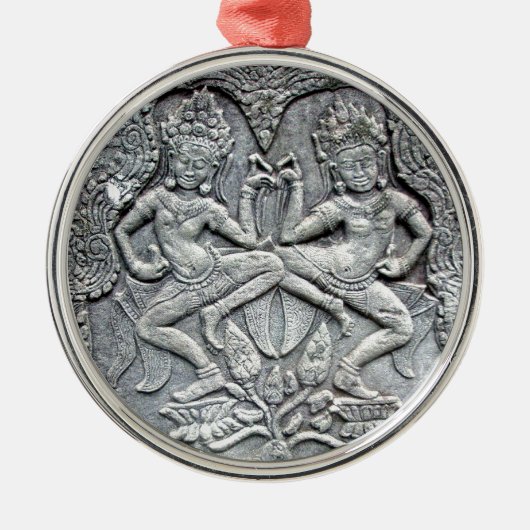 カンボジアのダンサーの石造りに切り分けること メタルオーナメント (正面)